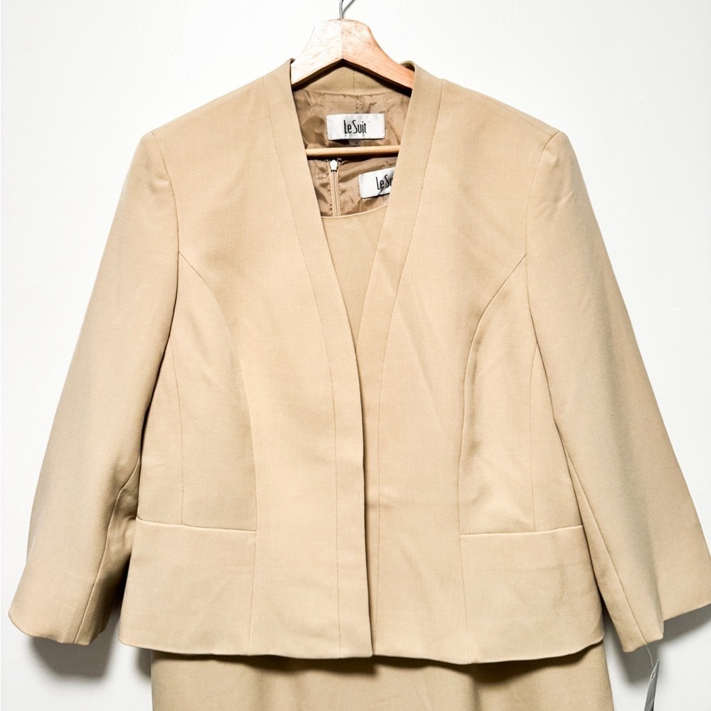 NWT Le Suit Sheath Dress | Open Front Jacket | 2 Piece Set | Size 14 plus | Tan - Picture 2 of 16